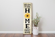 24 Inch Sunflower Home Sweet Home Vertical Wood Print Sign