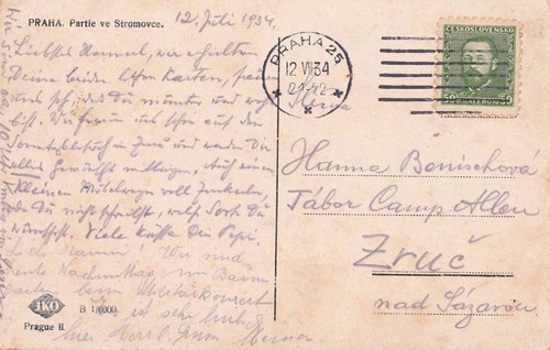 Postcards Czechoslovakia PRAHA- PARTIE VE STROMOVACE-  ,1934  - Picture 2 of 2