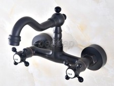 Oil Rubbed Bronze Bathroom Kitchen Dual Handle Sink Faucet Tap Wall Mount snf451