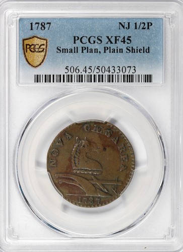 1787 1/2p M.32.t Small Planchet Plain Shield New Jersey Colonial PCGS XF 45 - Picture 3 of 5
