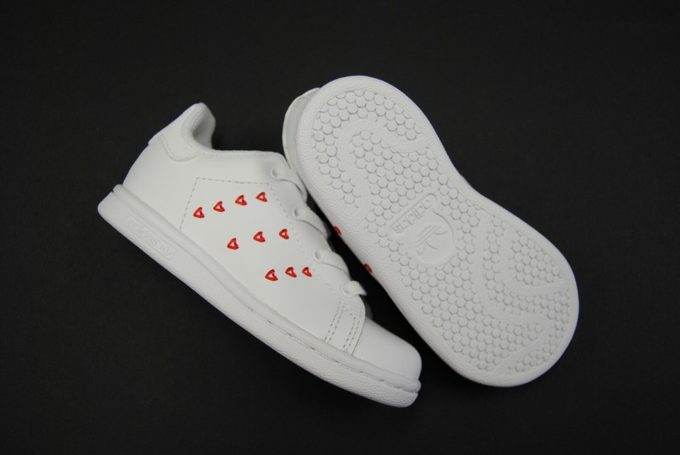 [EG6498] NEW TODDLER ADIDAS ORIGINALS STAN SMITH EL I WHITE WHITE LUSH RED AB38 | eBay