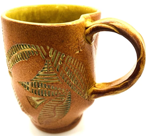 Studio Art Pottery Mug 4” signed rustic handmade vintage brown coffee/tea mug 