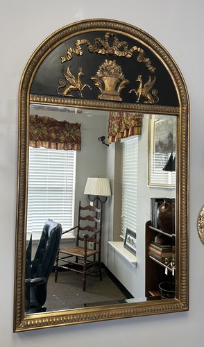 Large Vintage Ornate Black Arched Wall Mirror Gold Sphynx Accents Buyer$Shipping