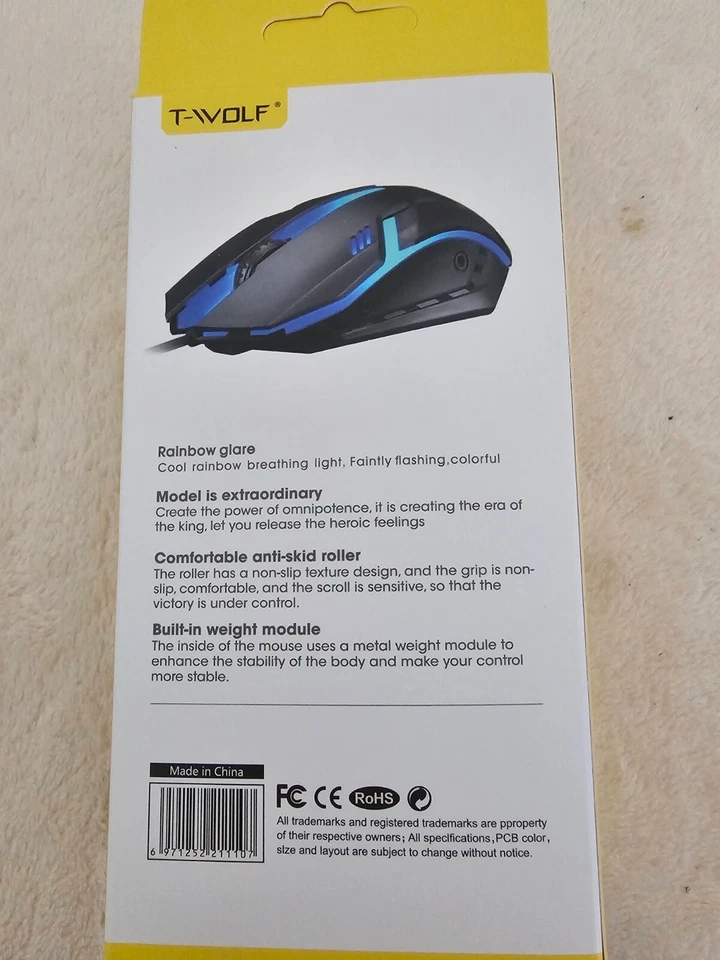 T-WOLF V1 Summoner Business Office Wired Rainbow Glow Mouse A2 - Image 2 of 3