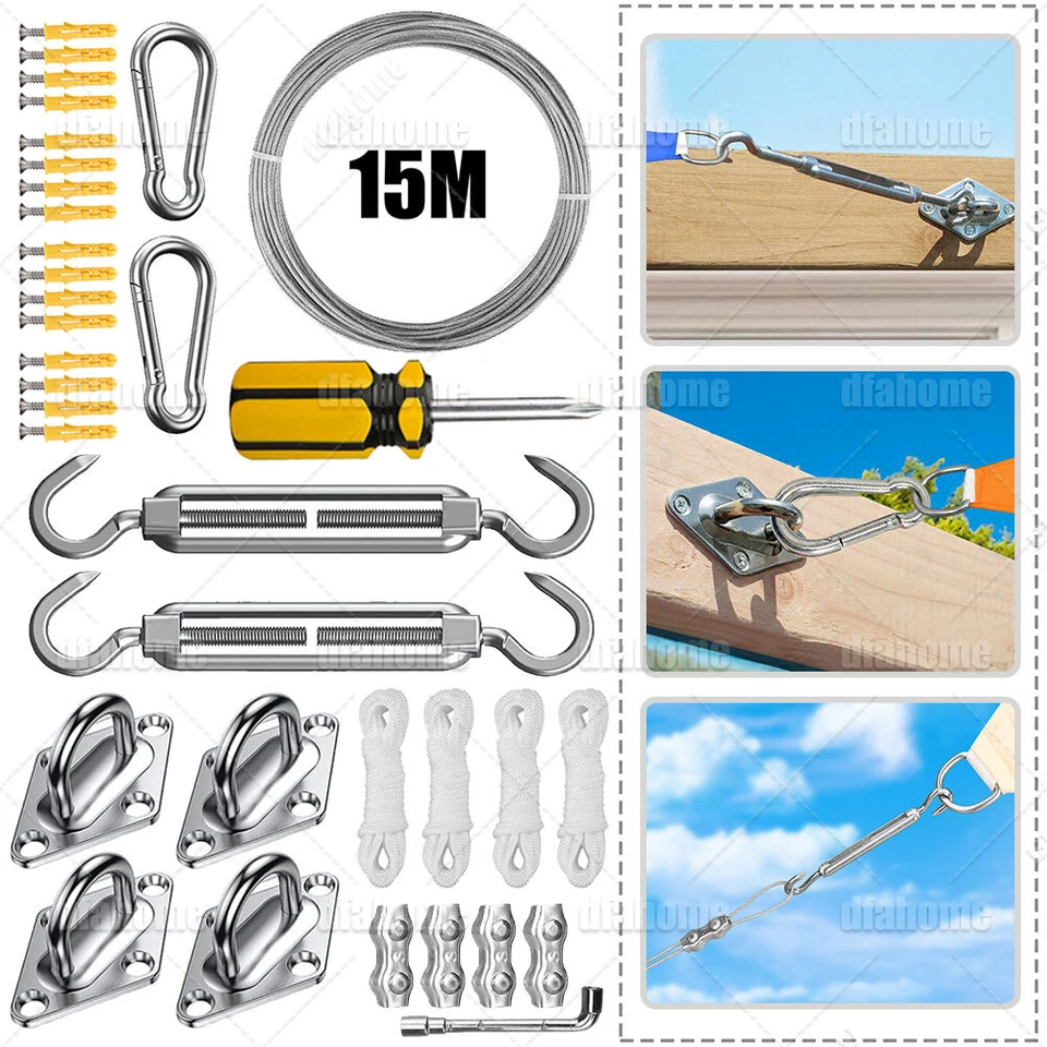 Outdoor Garden Waterproof Sun Shade Sail UV Block Sunscreen Awning + Accessories - Image 4 of 4