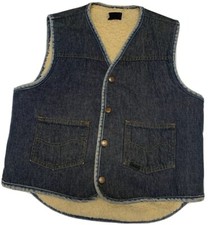 Vintage Mens Roebucks Denim Sherpa Vest Made in USA Rockabilly Medium Rare