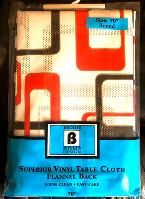 MCM Mid-Century Modern Tablecloth Superior Vinyl Flannel Back, 70'' ROUND 6 seats