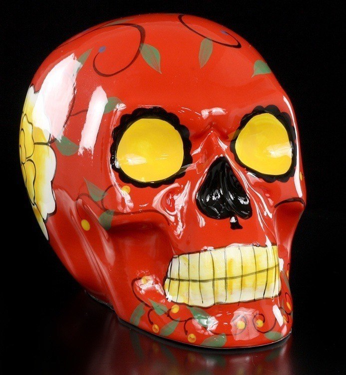 Mexican Skull - Ceramic Red - Fantasy Skull Decorative Statue