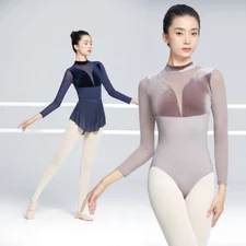 Ballet Leotards Velvet Patchwork Mesh Gym Leotards Ballerina Dancing Bodysuit