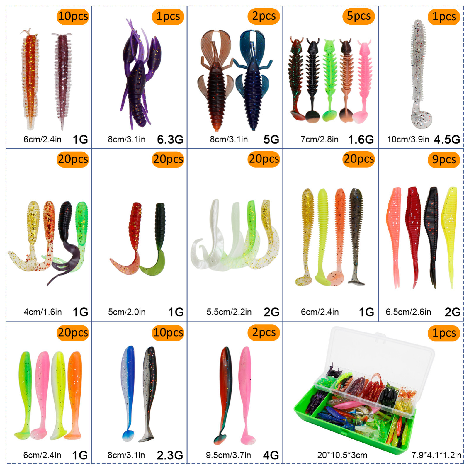 FREE FISHER 182pcs Fishing Soft Swimbaits Set,Fishing Jigs Aritificial Worms Kit - Image 3