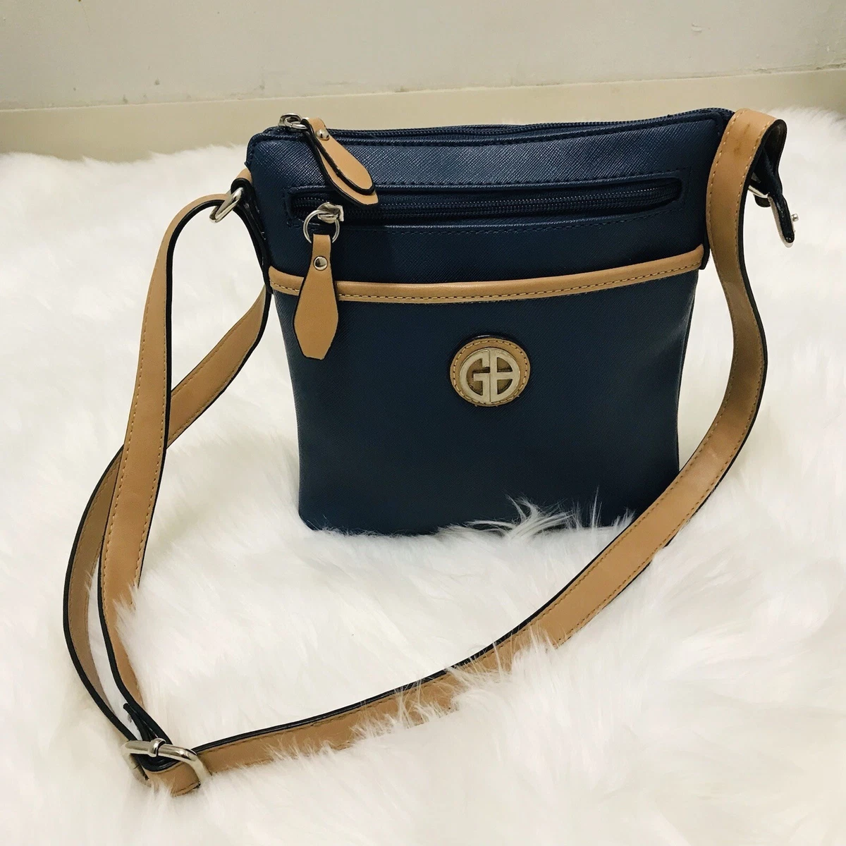 Giani Bernini Saffiano Crossbody Bag Blue Tan Chic Purse eBay