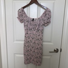 Windsor Pink Floral Short Puff Sleeve Bodycon Dress Size L Petite Women