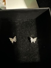 Sterling Silver S925 CZ Encrusted Butterfly Earrings