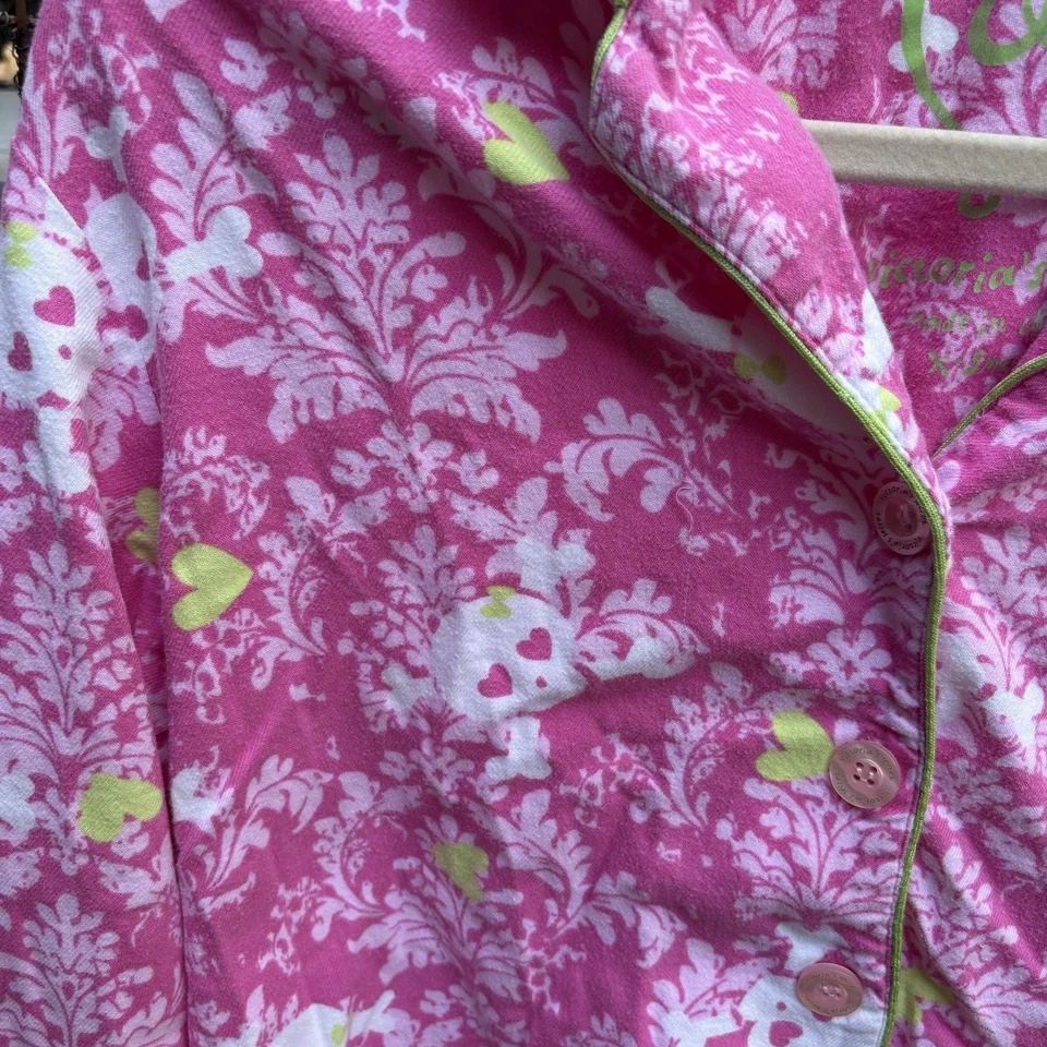 Conjunto de Pijama Victoria’s Secret Manga Larga XS Rosa Floral Calavera Gótico Grunge Algodón Foto 4 de 4