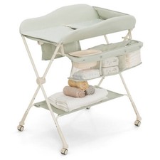 Baby Diaper Changing Table with Water Basin Wheel-Green - Color: Green