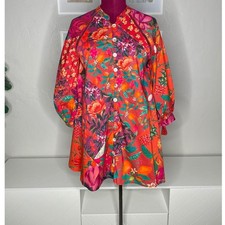 Farm Rio Mini Dress Womens XS Red Floral Fruit Patchwork Button Front Tunic Top
