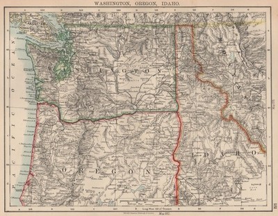 USA PACIFIC NORTHWEST.Washington State Oregon Idaho.Railroads.JOHNSTON 1906 Karte