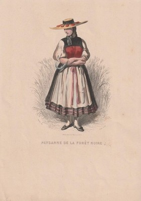 c1850 Paysanne de la Foret Noire Bauerntracht Schwarzwald Lithographie koloriert