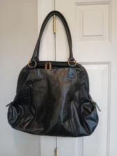 Hobo International Black Leather Large Zipper  Shoulder Bag Satchel Slouchy