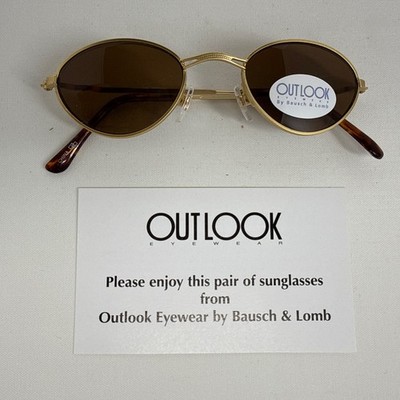 Vintage OUTLOOK by Bausch & Lomb Oval Sunglasses Gold Frame 90s Retro Small Lens
