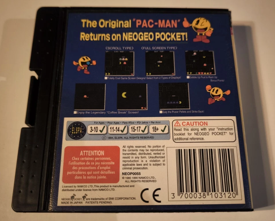 PACMAN neogeo pocket Neo Geo Pocket PAC-MAN Boîte SNK NAMCO - Photo 2/3