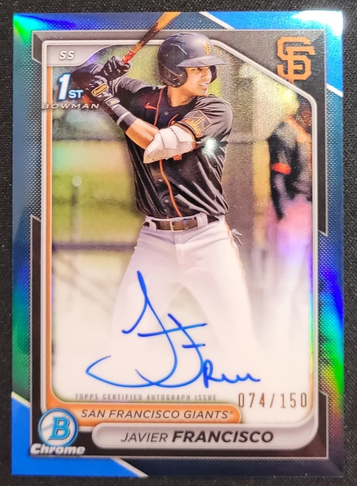 JAVIER FRANCISCO 2024 BOWMAN CHROME 1ST BLUE RAYWAVE AUTO /150 SF GIANTS SPRC
