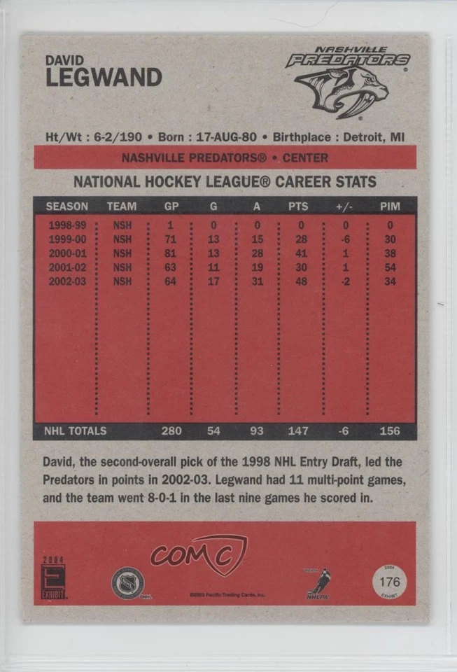 2003-04 Pacific Exhibit David Legwand #176 - Image 2 of 2