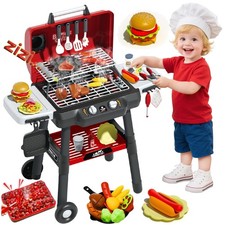 Double-Layer Kids BBQ Grill Playset - Movable Toy with Accessories for Ages 4-8
