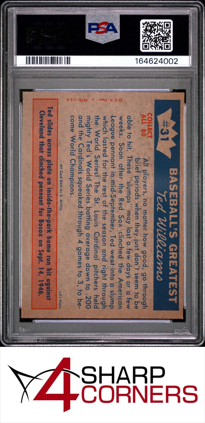 1959 FLEER TED WILLIAMS #31 OCTOBER 1946 SOX LOSE THE SERIES PSA 7 view 2