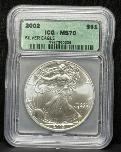ICG MS70 2002 American Silver Eagle One Dollar Silver Coin -206