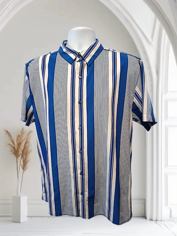 Camisa Freash Prince Of Bel Air tamanho XL botão frontal, listrada azul/branco. - #30 - Imagem 3 de 4