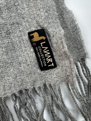 LAMART 100% Baby Alpaca Gray Fringe Scarf Soft Luxury Winter Wrap Shawl
