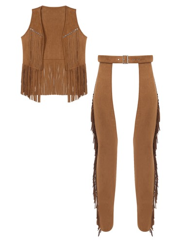 Mens Outfit Fancy Cowboy Costume Cardigan Vest And Chaps Rave Cosplay Crop Tops - Picture 23 of 31