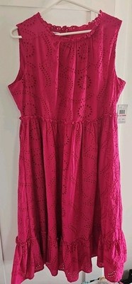 Blueberi Pink Sleeveless Eyelet Dress with Ruffle Hem,  Ankle length. Size XXL