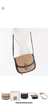 SAINT LAURENT PARIS KAIA RAFFIA LEATHER SHOULDER BAG Raffia  Leather Black Auth