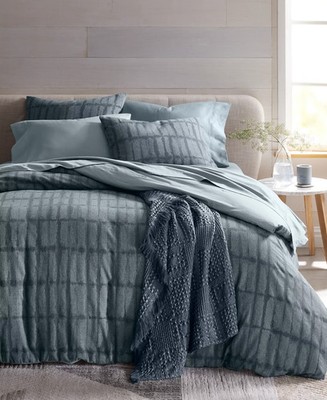 Oake Indigo Shibori Stripe Duvet Cover 3pc Set - Full/Queen Blue Cotton Bedding