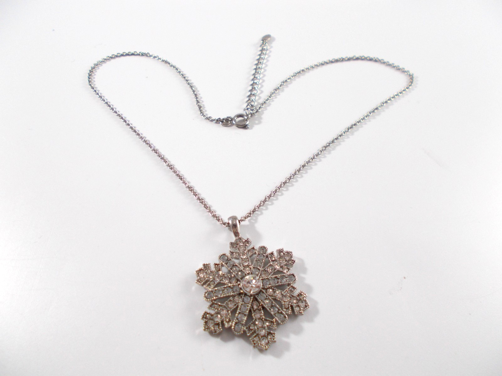 Monet Silver Tone Rhinestone Snowflake Pendant Necklace Free Shipping