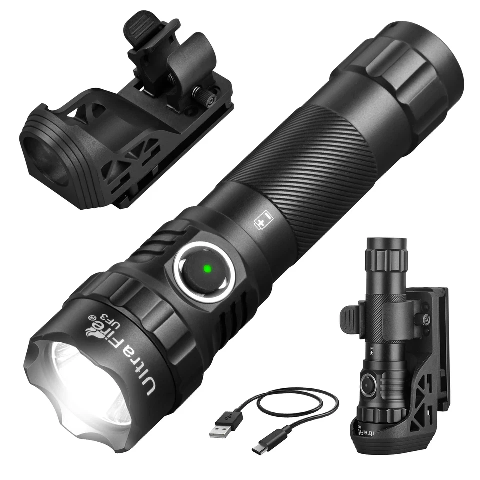 UltraFire UF3 Tactical Flashlight 1200LM 3 Modes USB-C Rechargeable 21700 - image 2 of 4