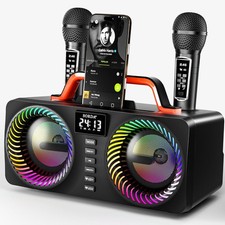 Karaoke Machine for Adults  Kids, Portable 80W Bluetooth Speaker - 2 Wireles...