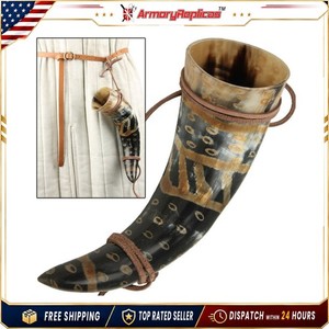 Viking Drinking Horn Norman Leather Holder - Fire Burned Snakeskin Design