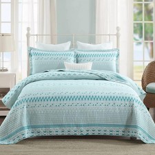 Queen Quilt, 100 Cotton Quilts Queen Size, Grey Blue Stripe Queen Size Quilt, G