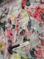 talbots long lightweight viscose scarf pink and grey flowers fringed