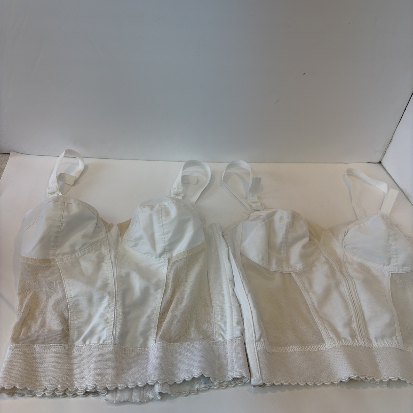 Vtg Size ? Small Ivory White Unlined Long Line Bustier Corset Bras Lot 2 Boned