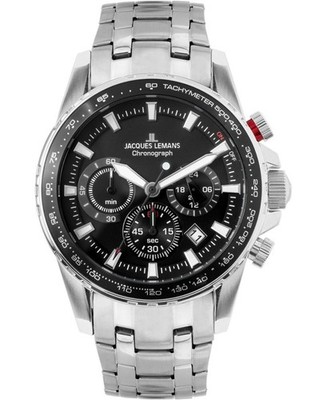 JACQUES LEMANS Men Analog Quartz Casual Watch Classic Dress Black Dial Waterproo