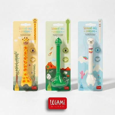 Legami Stand-Ink Ovation Kugelschreiber mit Standfuß Lama, Dino & Giraffe