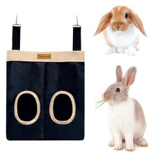 Hanging Rabbit Feed Bag Canvas Chew Proof Herbivore Bags Black Eco-Friendly