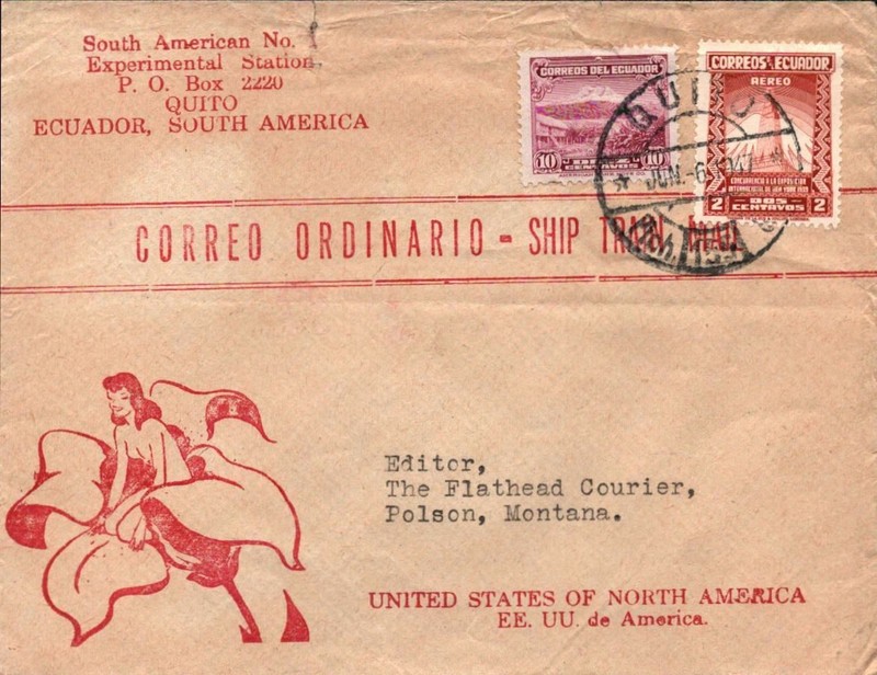1947 Quito Ecuador Experimental Station Ship Train Mail - Pretty Lady