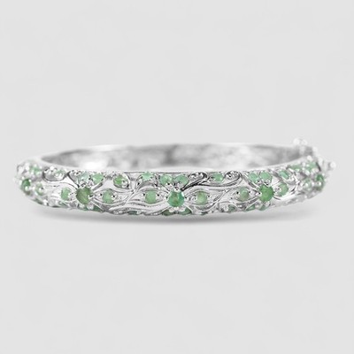 Striking Green Emerald 925 Sterling Silver White Gold Handmade Fine Bracelets