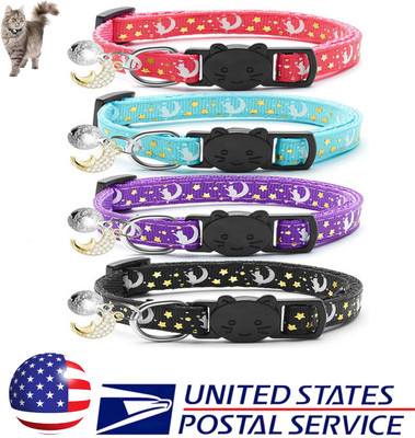 Star Moon Dog Collar Pet Cat Puppy Nylon Collar with Bell Neck Adjustable NEW