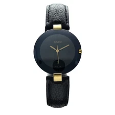 Rado Coupole 129.4075.4N Black Dial 32.5 mm Steel Leather Quartz Wrist Watch